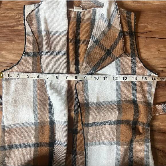 Cream Black Tan 2 Plaid Vest Tunic With Belt Size Small - Picture 5 of 8